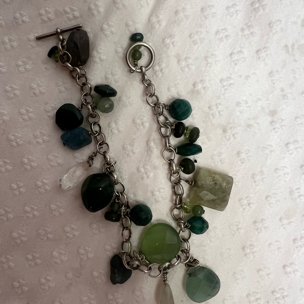 Green Gemstone Charm Bracelet - Women Jewelry vintage - Picture 3 of 5